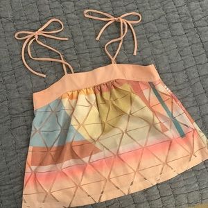 Aekim +Kin Summer Bronze Silk Crop Tie Shoulder Tank